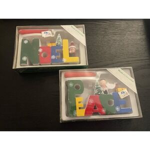 Vintage Giftco Christmas Wooden Candle Holder Words of Christmas Noel & Peace